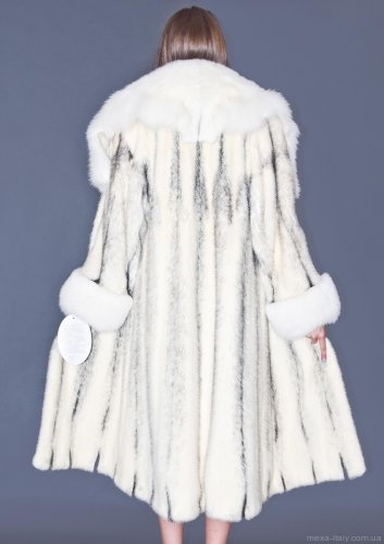 Купить  Шуба норковая белая с воротником из полярной лисы Этель (арт. 2146) по самой низкой цене